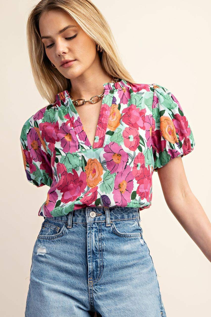 V neck flowered