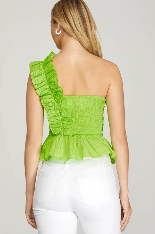 One ruffle green top