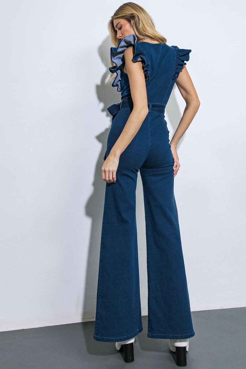 Denim jumpsuit flower