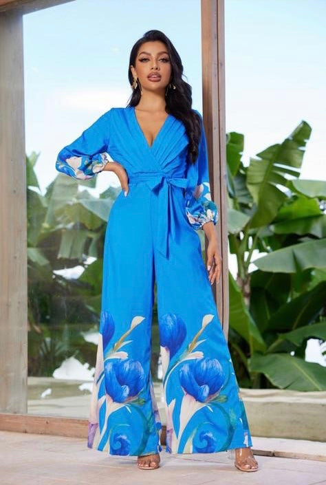 Blue tropical jumpsuit