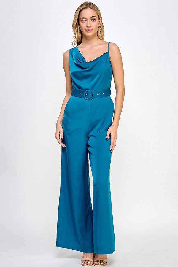 Silky jumpsuit with belt