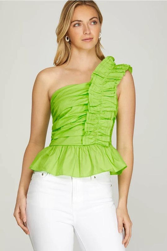 One ruffle green top