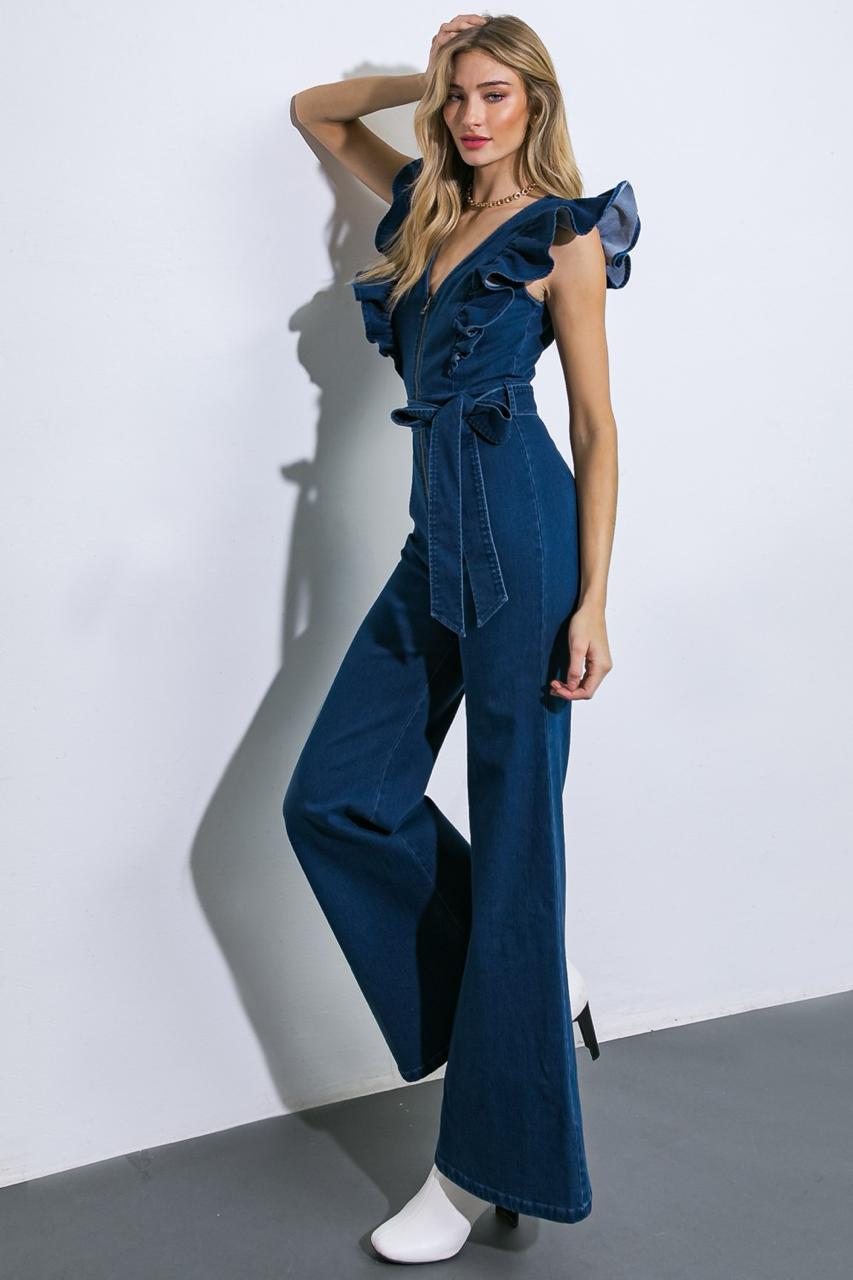 Denim jumpsuit flower