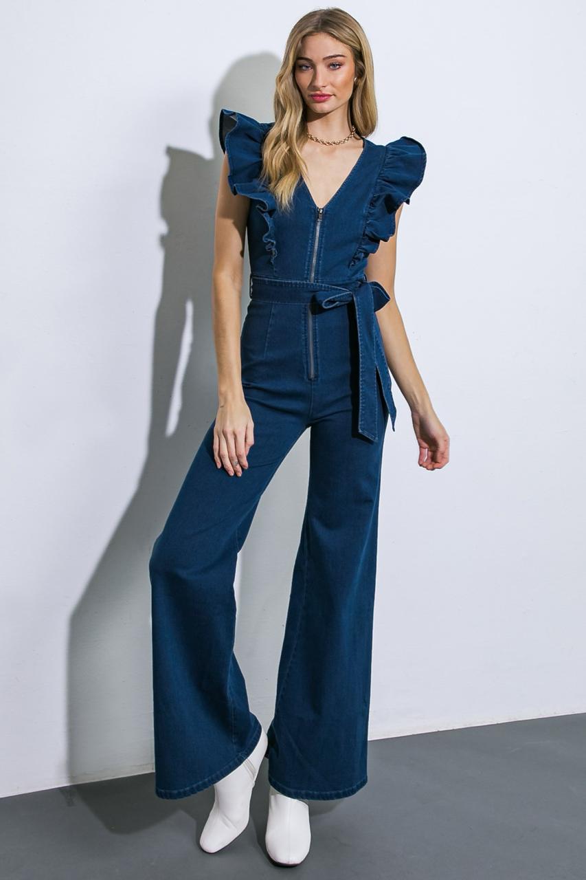 Denim jumpsuit flower