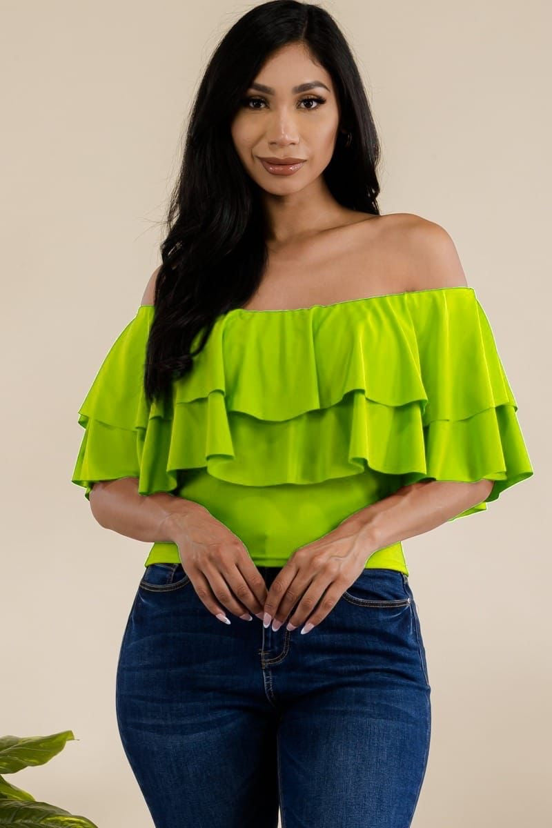 Off shoulder layer green