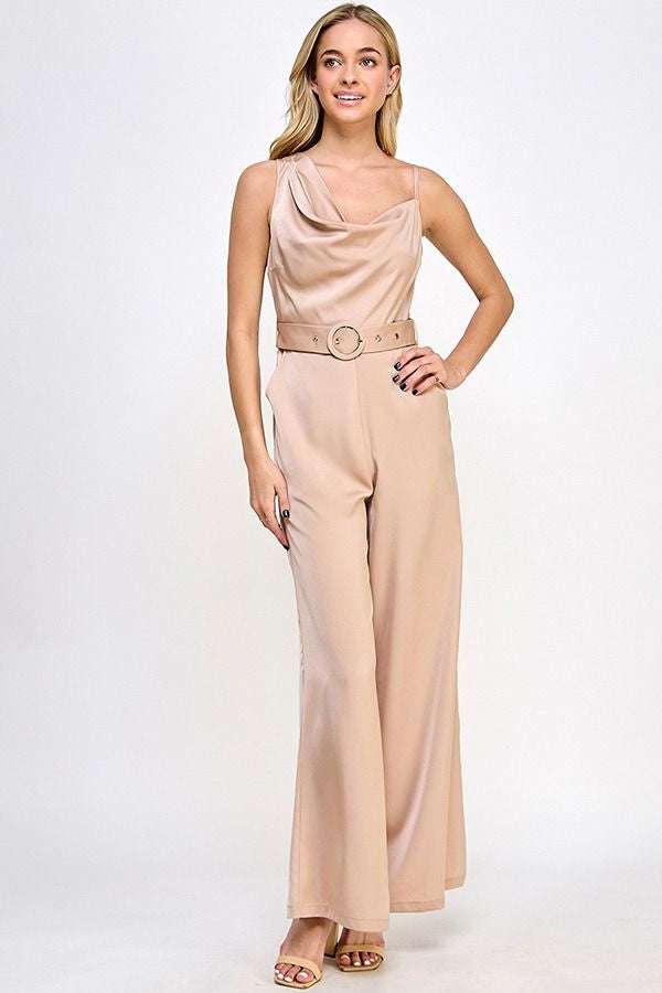 Silky jumpsuit with belt