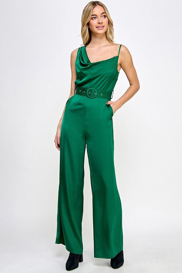 Silky jumpsuit with belt